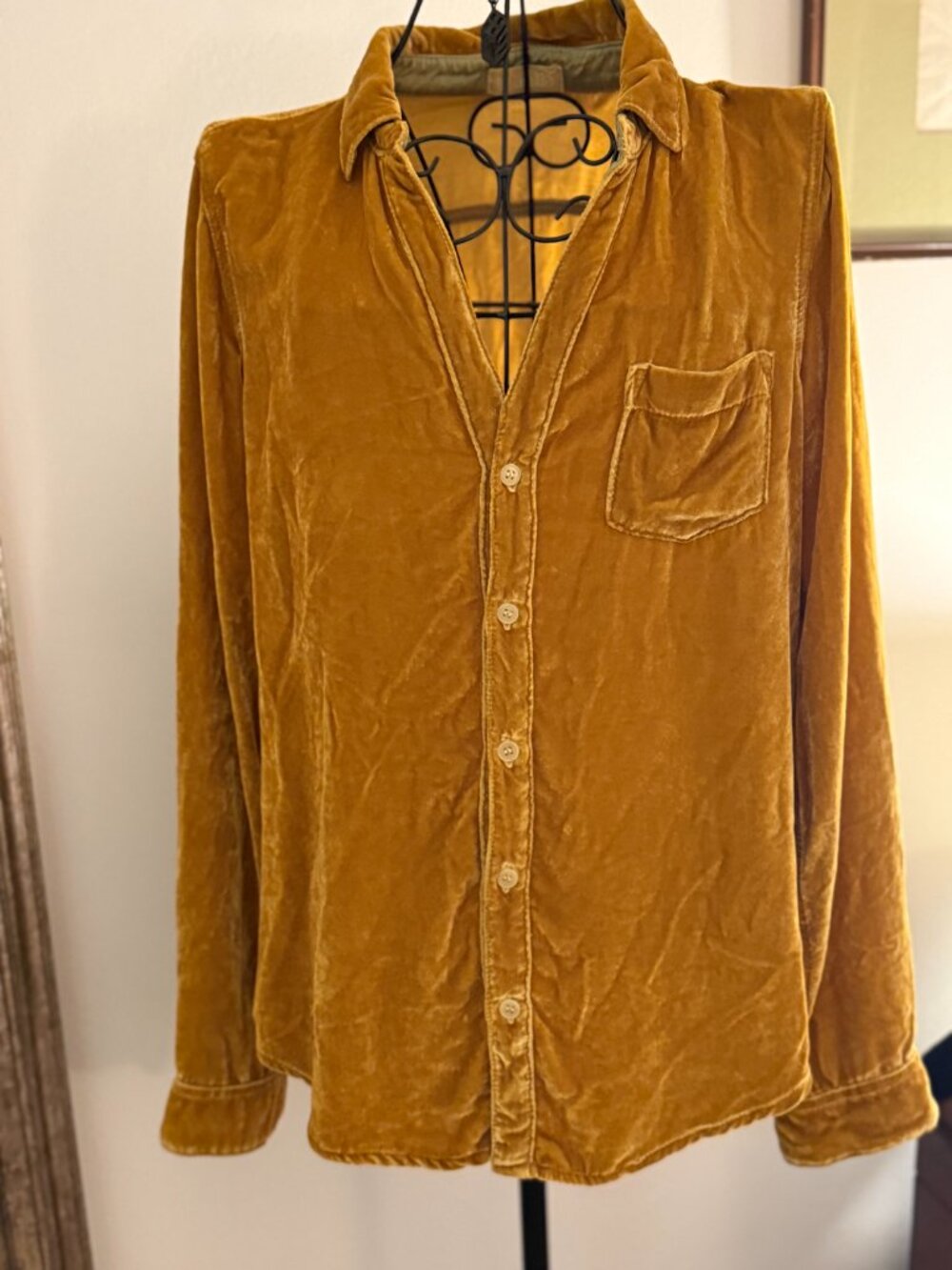 CP Shades Velvet "Sloane" Button Up Shirt - Mustard Gold - Size S